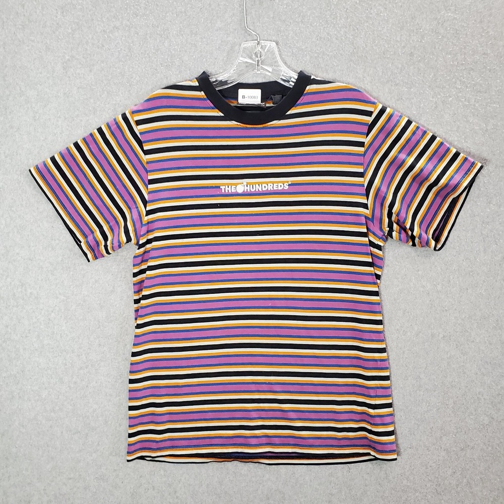 The Hundreds Men Shirt Small Pink Striped Logo Embroidered Short Sleeve READ